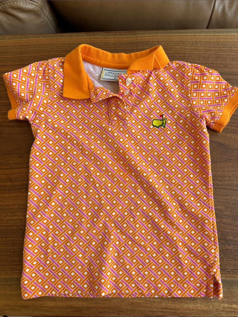 Masters Orange Diamond Print Polo with Yellow Logo